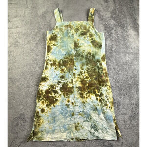 Handmade Womens L/XL Tie Dye Sleeveless Dress Cotton Linen Boho Hippie